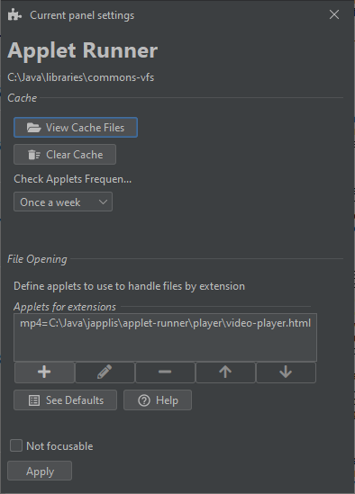 Settings Applet Runner screenshot