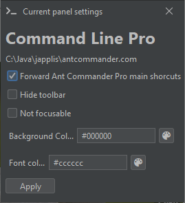 Settings command line pro screenshot