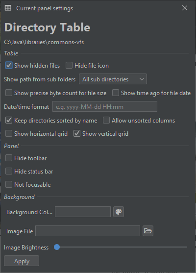 Settings Directory table screenshot