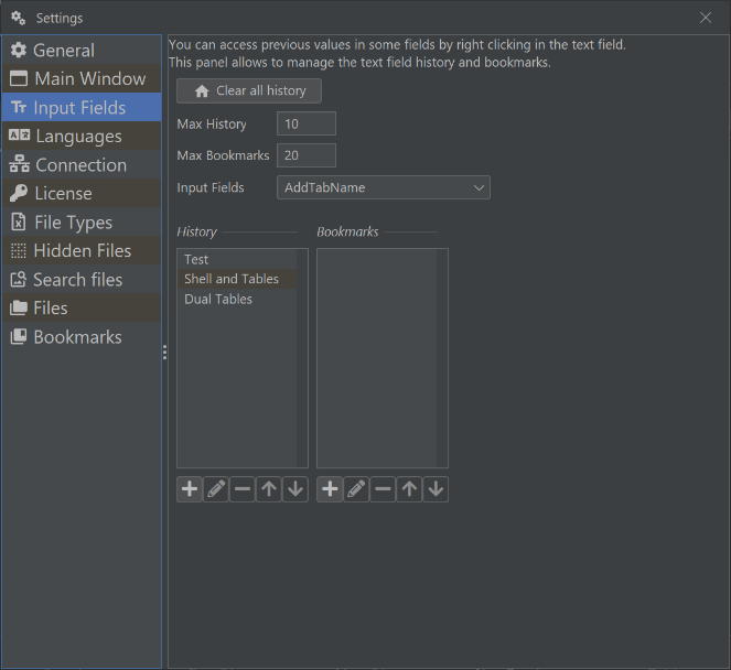 Screenshot of Input Fields settings